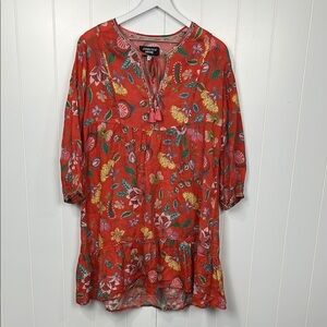 Johnny Was Womens Mini Dress XS Orange Green Floral Embroidered Light Boho EUC